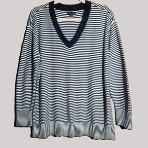 Tommy Hilfiger Women's Striped Nautical V-neck Pullover Long-Sleeve Sweater - XL